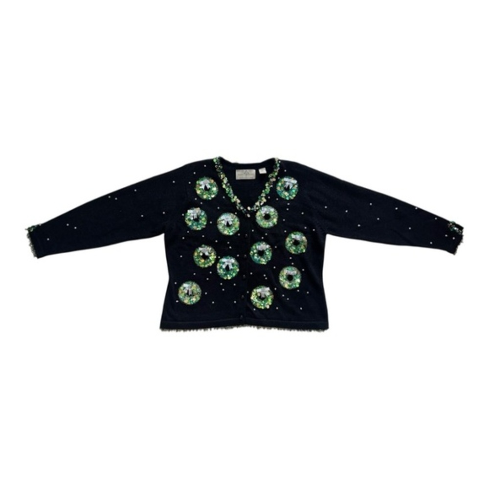 Vintage Design Options by Philip & Jane Gordon Sequin Wreath Christmas Cardigan